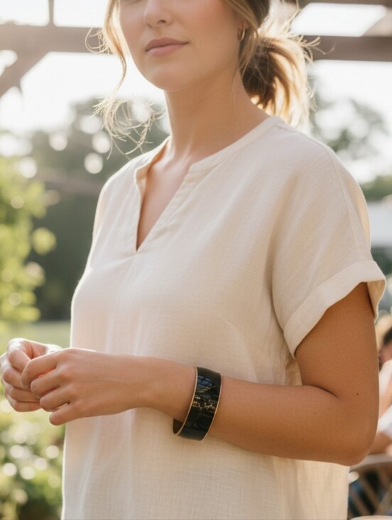 J. Crew Jewelry - J. Crew Black Enamel and Gold-Tone Bangle